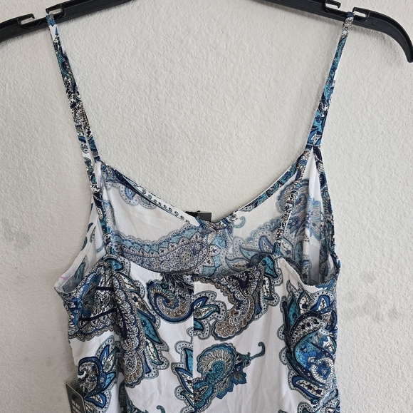 $70 Express Paisley BabyDoll Dress Women Sz S Blue White Sleeveless Coastal - Picture 11 of 14